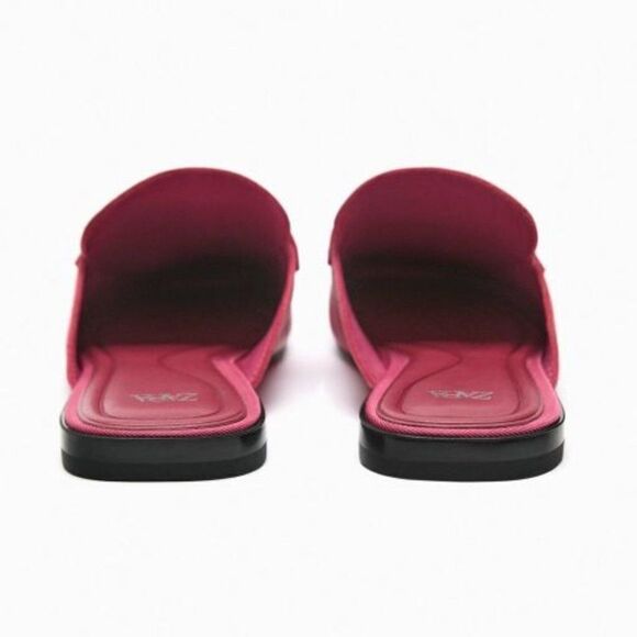 ZARA LEATHER MULE LOAFERS Fuchsia - Picture 6 of 9